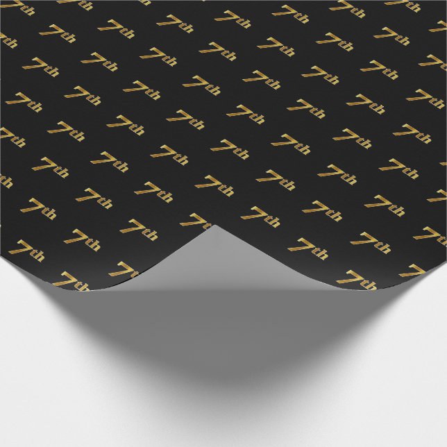 Black, Faux Gold 7th (Seventh) Event Wrapping Paper (Corner)