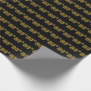 Black, Faux Gold 80th (Eightieth) Event Wrapping Paper