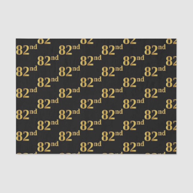 Black, Faux Gold 82nd (Eighty-Second) Event Tissue Paper (Front)