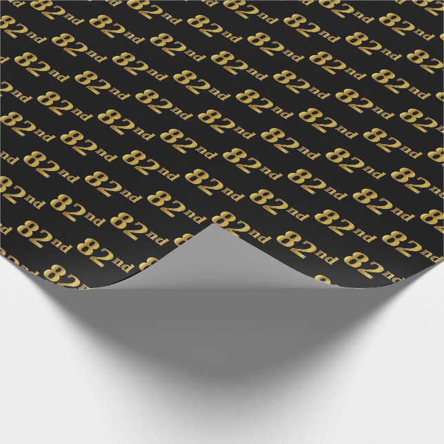 Black, Faux Gold 82nd (Eighty-Second) Event Wrapping Paper (Corner)