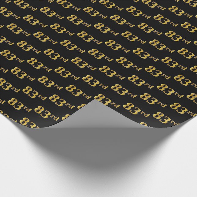 Black, Faux Gold 83rd (Eighty-Third) Event Wrapping Paper (Corner)