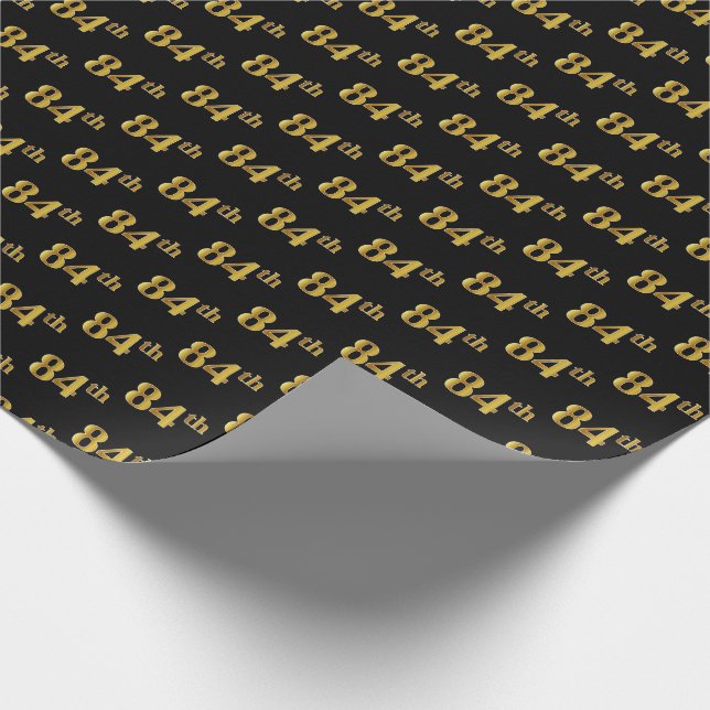 Black, Faux Gold 84th (Eighty-Fourth) Event Wrapping Paper (Corner)