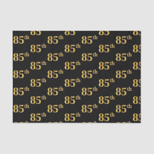 Black, Faux Gold 85th (Eighty-Fifth) Event Tissue Paper (Front)