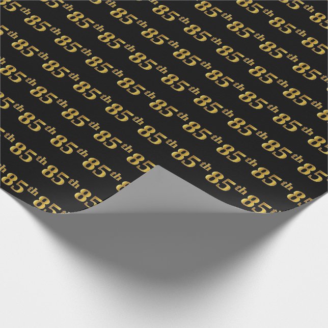 Black, Faux Gold 85th (Eighty-Fifth) Event Wrapping Paper (Corner)