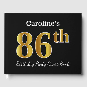 Black, Faux Gold 86th Birthday Party + Custom Name Guest Book