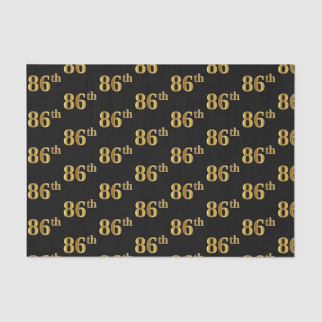 Black, Faux Gold 86th (Eighty-Sixth) Event Tissue Paper (Front)