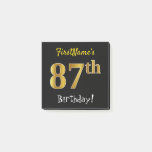 [ Thumbnail: Black, Faux Gold 87th Birthday, With Custom Name Notes ]