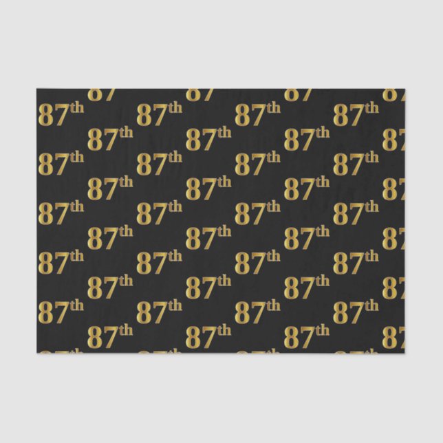 Black, Faux Gold 87th (Eighty-Seventh) Event Tissue Paper (Front)