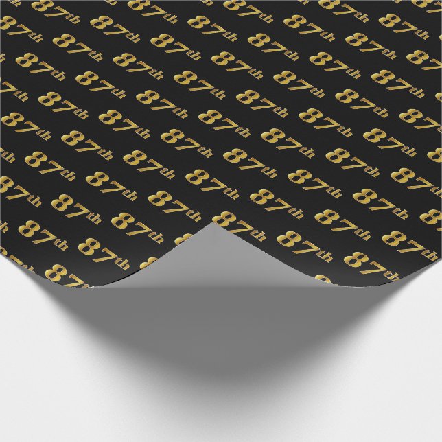 Black, Faux Gold 87th (Eighty-Seventh) Event Wrapping Paper (Corner)