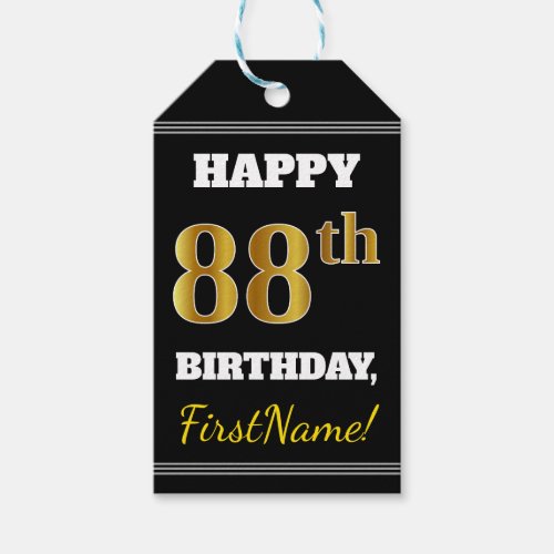 Black Faux Gold 88th Birthday  Custom Name Gift Tags