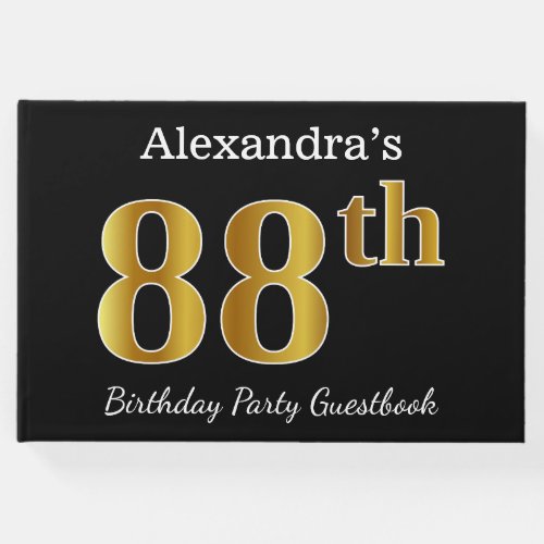Black Faux Gold 88th Birthday Party  Custom Name Guest Book