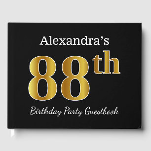 Black, Faux Gold 88th Birthday Party + Custom Name Guest Book