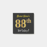 [ Thumbnail: Black, Faux Gold 88th Birthday, With Custom Name Notes ]