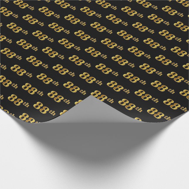 Black, Faux Gold 88th (Eighty-Eighth) Event Wrapping Paper (Corner)