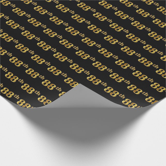Black, Faux Gold 88th (Eighty-Eighth) Event Wrapping Paper (Corner)