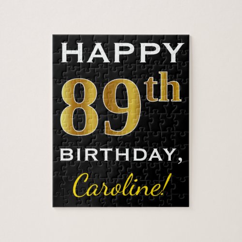 Black Faux Gold 89th Birthday  Custom Name Jigsaw Puzzle