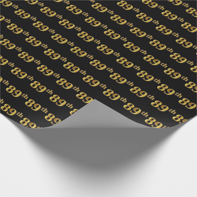 Black, Faux Gold 89th (Eighty-Ninth) Event Wrapping Paper (Corner)
