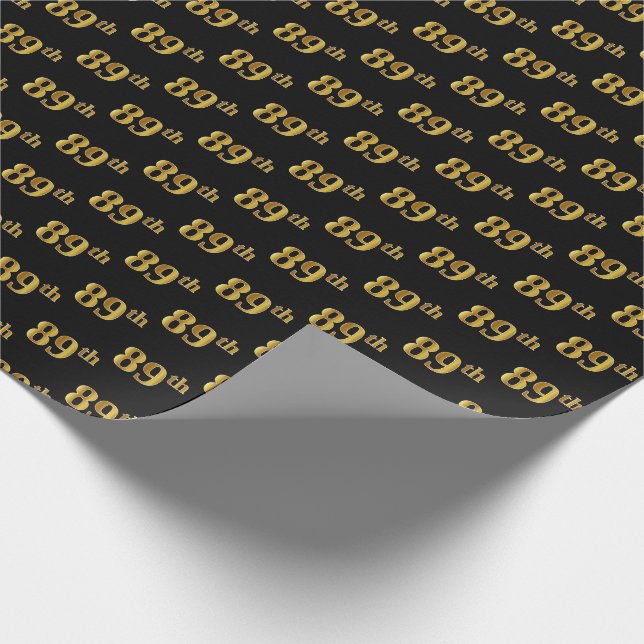 Black, Faux Gold 89th (Eighty-Ninth) Event Wrapping Paper (Corner)