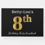 [ Thumbnail: Black, Faux Gold 8th Birthday Party + Custom Name Guest Book ]