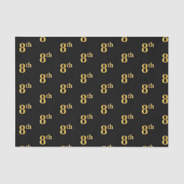 Black, Faux Gold 8th (Eighth) Event Tissue Paper (Front)