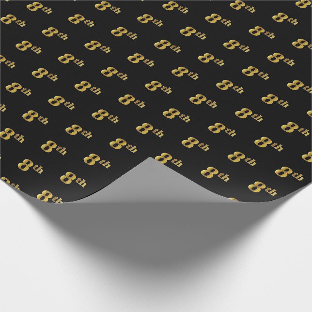 Black, Faux Gold 8th (Eighth) Event Wrapping Paper (Corner)