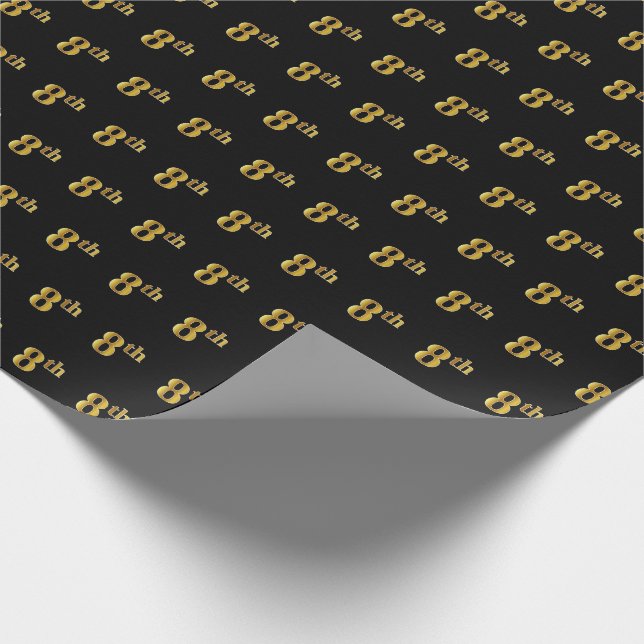 Black, Faux Gold 8th (Eighth) Event Wrapping Paper (Corner)