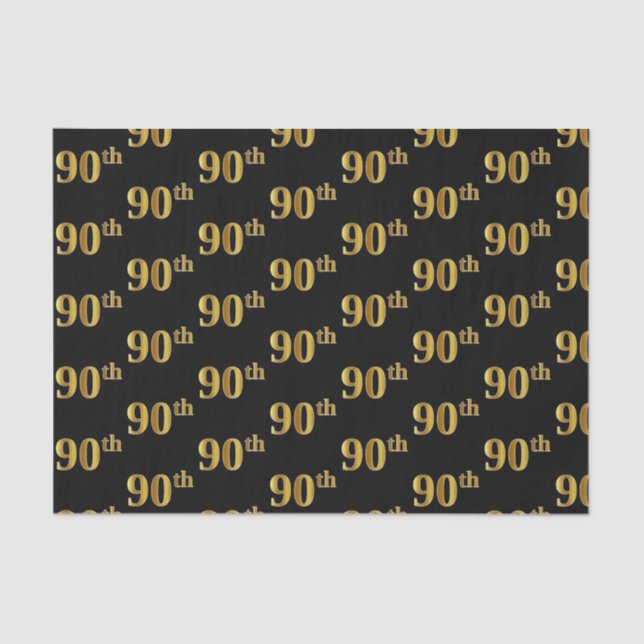 Black, Faux Gold 90th (Ninetieth) Event Tissue Paper (Front)