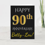 [ Thumbnail: Black, Faux Gold 90th Wedding Anniversary + Name Card ]