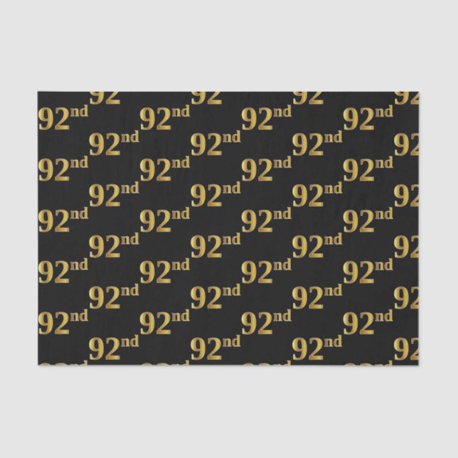 Black, Faux Gold 92nd (Ninety-Second) Event Tissue Paper (Front)