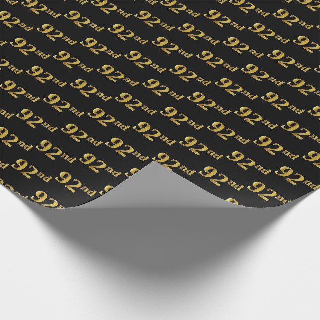 Black, Faux Gold 92nd (Ninety-Second) Event Wrapping Paper (Corner)
