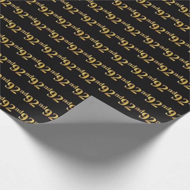 Black, Faux Gold 92nd (Ninety-Second) Event Wrapping Paper (Corner)