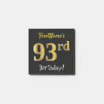 [ Thumbnail: Black, Faux Gold 93rd Birthday, With Custom Name Notes ]