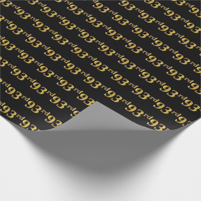 Black, Faux Gold 93rd (Ninety-Third) Event Wrapping Paper (Corner)