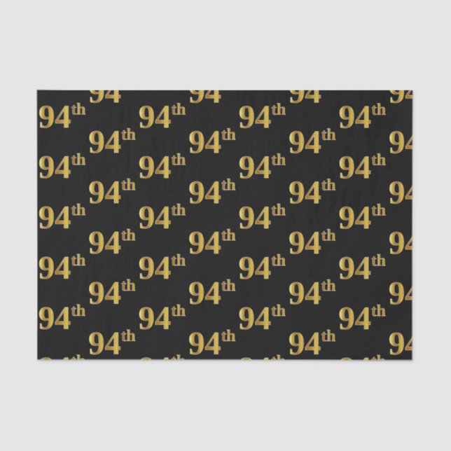 Black, Faux Gold 94th (Ninety-Fourth) Event Tissue Paper (Front)