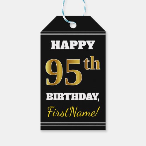 Black Faux Gold 95th Birthday  Custom Name Gift Tags