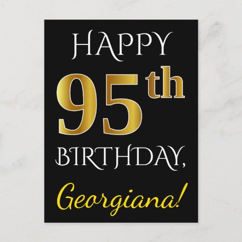 Black Faux Gold 95th Birthday  Custom Name Postcard