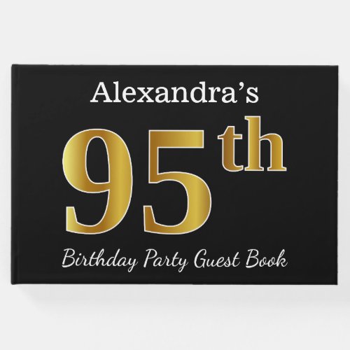 Black Faux Gold 95th Birthday Party  Custom Name Guest Book