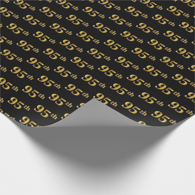 Black, Faux Gold 95th (Ninety-Fifth) Event Wrapping Paper (Corner)