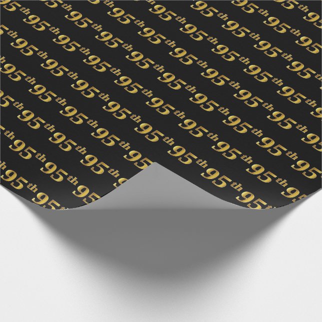 Black, Faux Gold 95th (Ninety-Fifth) Event Wrapping Paper (Corner)