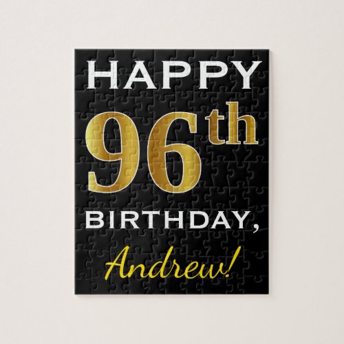 Black Faux Gold 96th Birthday  Custom Name Jigsaw Puzzle