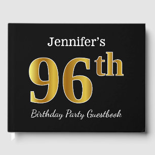 Black, Faux Gold 96th Birthday Party + Custom Name Guest Book