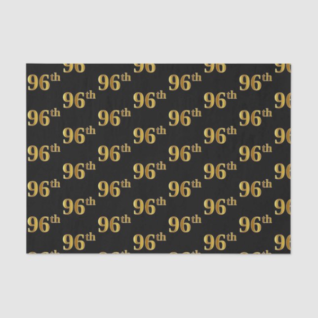 Black, Faux Gold 96th (Ninety-Sixth) Event Tissue Paper (Front)