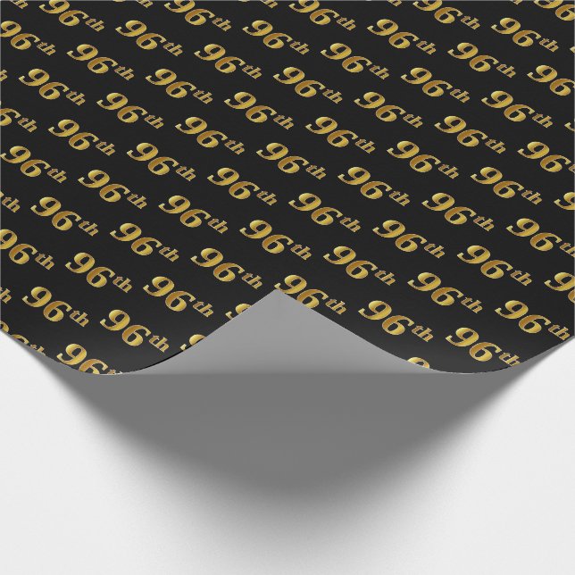 Black, Faux Gold 96th (Ninety-Sixth) Event Wrapping Paper (Corner)