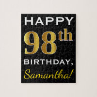 Black, Faux Gold 98th Birthday + Custom Name