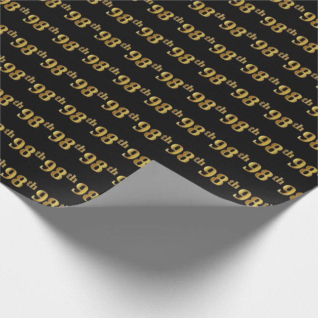 Black, Faux Gold 98th (Ninety-Eighth) Event Wrapping Paper (Corner)