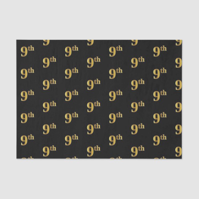 Black, Faux Gold 9th (Ninth) Event Tissue Paper (Front)