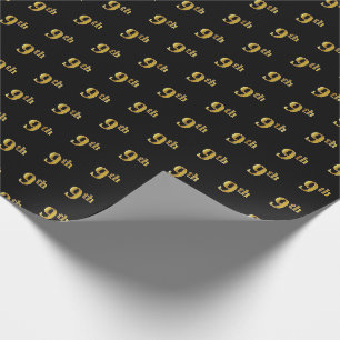Black, Faux Gold 9th (Ninth) Event Wrapping Paper