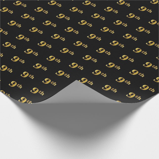 Black, Faux Gold 9th (Ninth) Event Wrapping Paper (Corner)