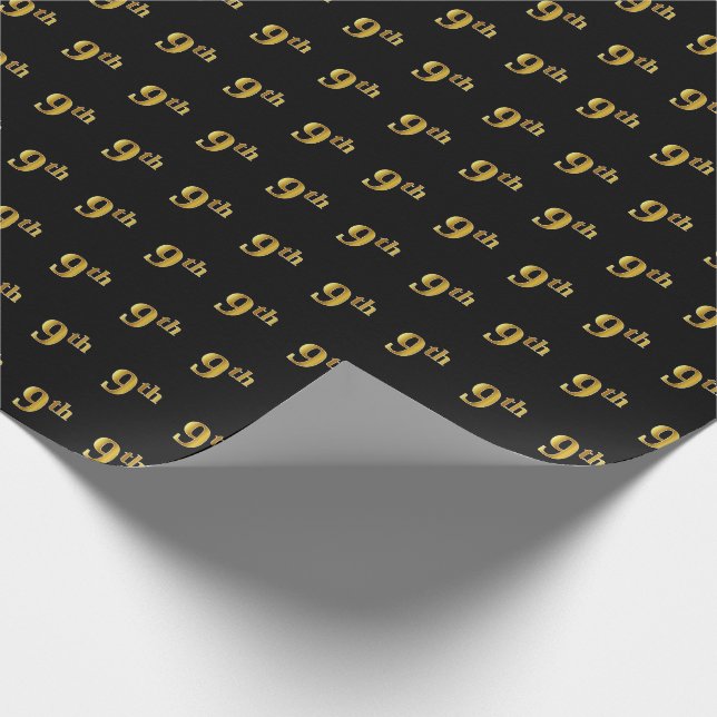 Black, Faux Gold 9th (Ninth) Event Wrapping Paper (Corner)
