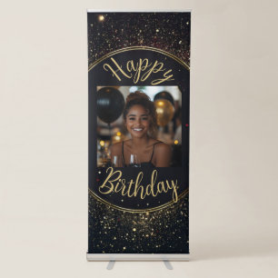 Black & Faux Gold Birthday  Retractable Banner